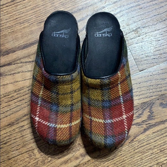 dansko plaid clogs